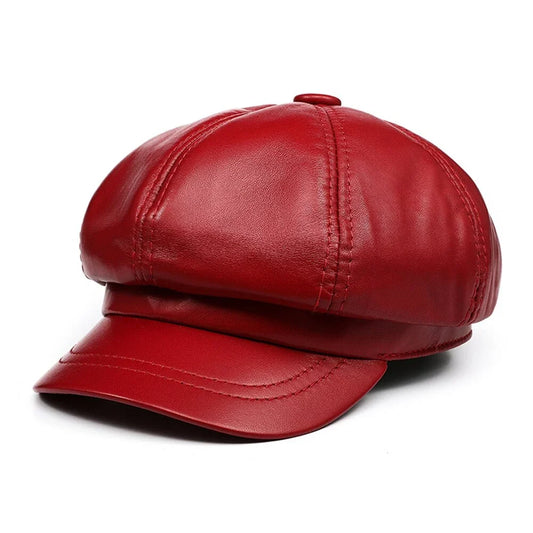 Aviñon Men's Cowhide Leather Newsboy Cap – Smooth Genuine Leather, Short Peak, Three Sizes 55–60 cm