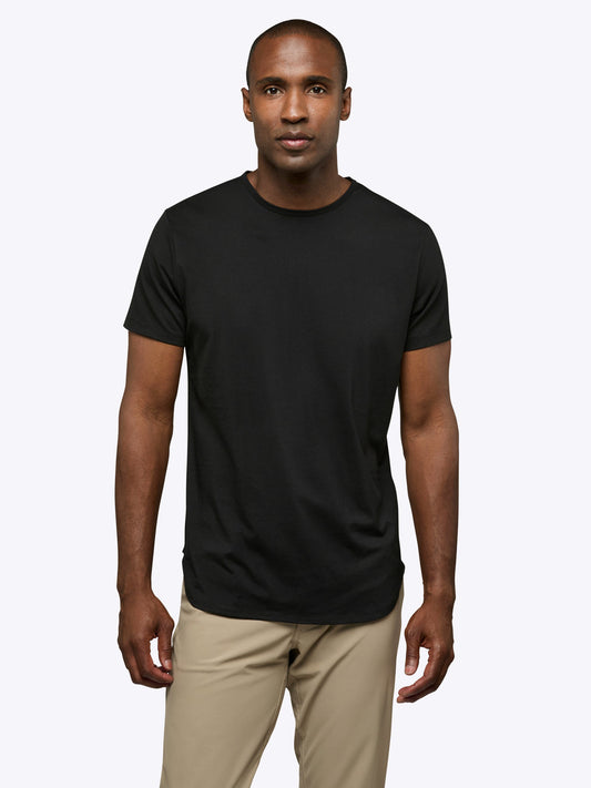 Men's Longline Crew Neck T-Shirt – Extra Length for Taller Men, Trim Tailored Fit | Black