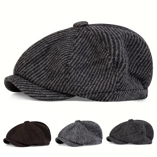 Baltimore Men's Striped Newsboy Cap – Cotton and Acrylic, Inner Cotton Sweatband, Elasticated 55–59 cm