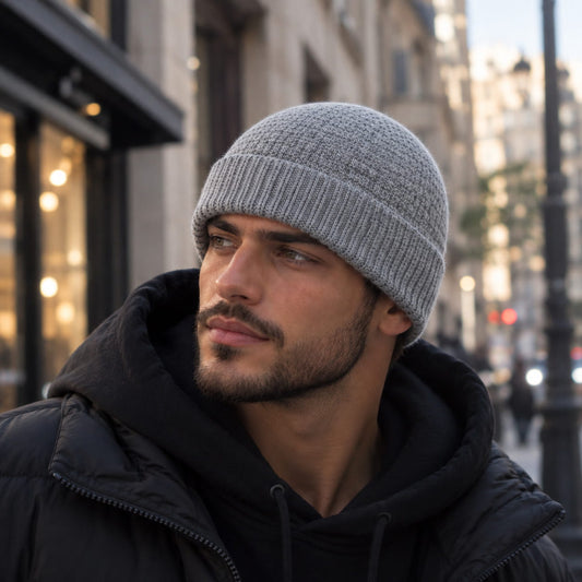 Men's Docker Knit Beanie – Adjustable Buckle Strap, Rolled Cuff with Tight Knit Texture