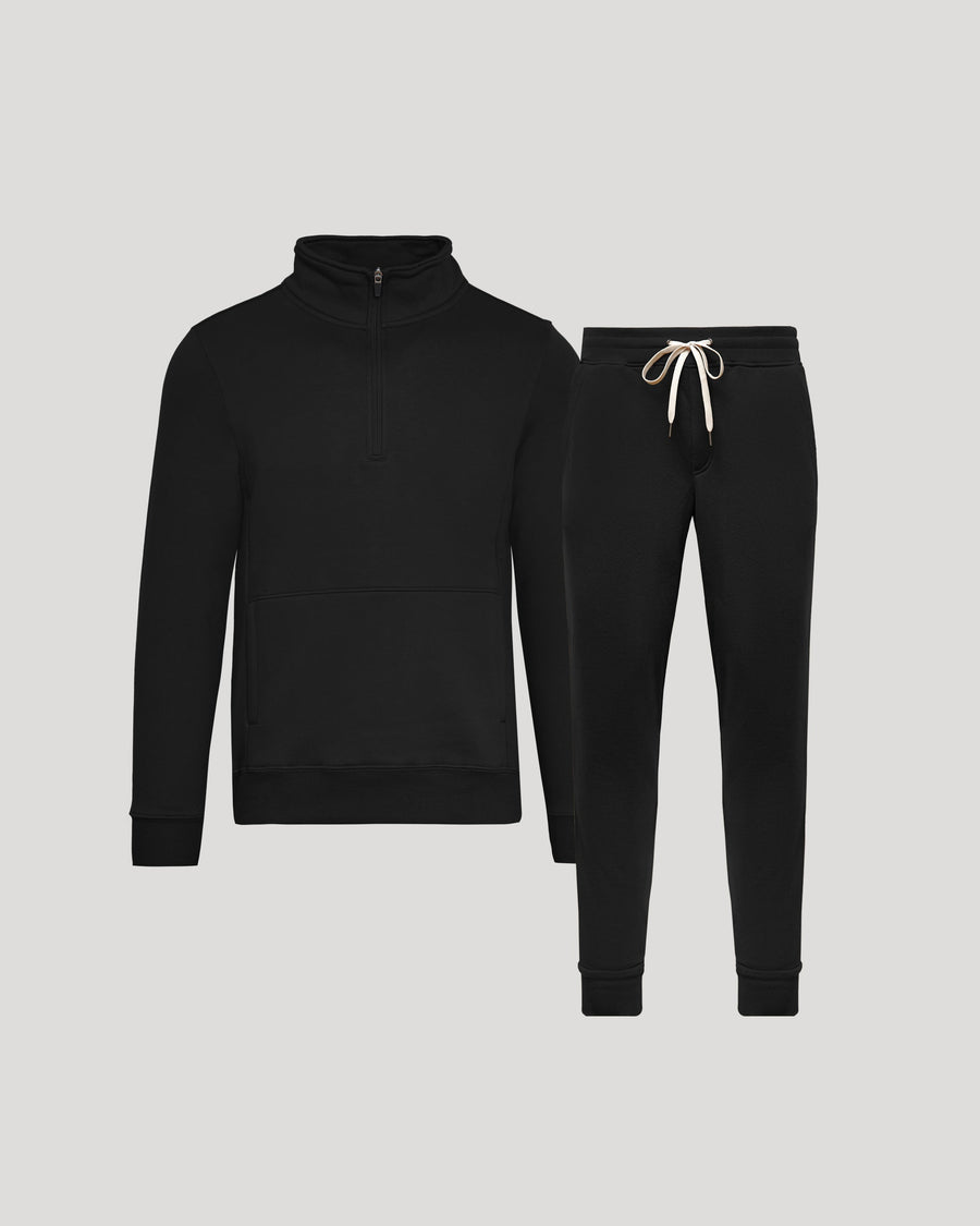 Men's Quarter Zip Fleece Sweatshirt and French Terry Jogger Set – Matching 2-Piece, Athletic Fit | Black