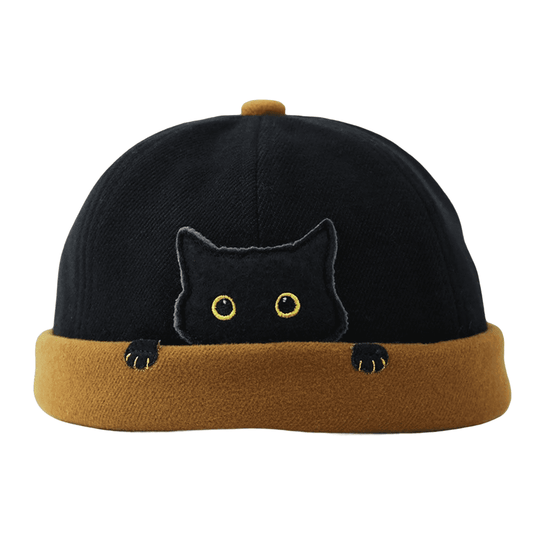 Black Kitty Men's Cotton Docker Cap – Brimless Shape, Soft 100% Cotton, Close Adjustable Fit
