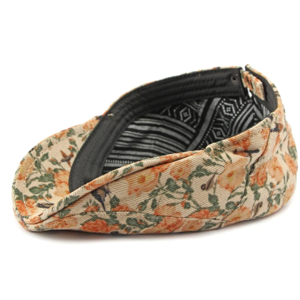 Blooming Daisies Men's Floral Flat Cap – Cotton and Acrylic Blend, Daisy Pattern, Adjustable Fit | Orange