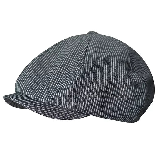 Bonham Men's Striped Linen Blend Newsboy Cap – Linen and Acrylic, Three Sizes from 56 to 62 cm | Grey