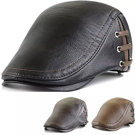 Bonnard Men's Vegan Leather Duckbill Flat Cap – Leather-Look Finish, Adjustable 55–61 cm Fit, Three Colours