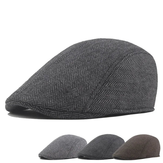 Boston Men's Retro Herringbone Duckbill Flat Cap – Organic Cotton Blend, Soft Lining, Adjustable 54–59 cm