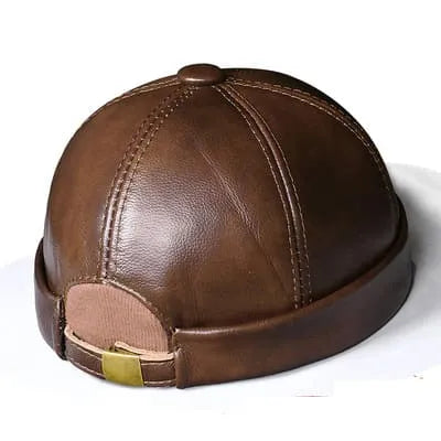 Boston Men's Genuine Leather Docker Cap – Cowhide, Thin or Thick Lining, Two Adjustable Sizes