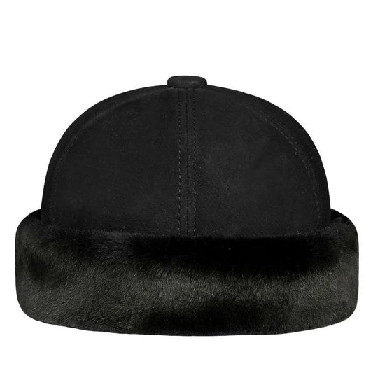 Bozeman Men's Sheepskin Leather Winter Docker Cap – Fur-Lined Interior, Soft Lining, Three Sizes