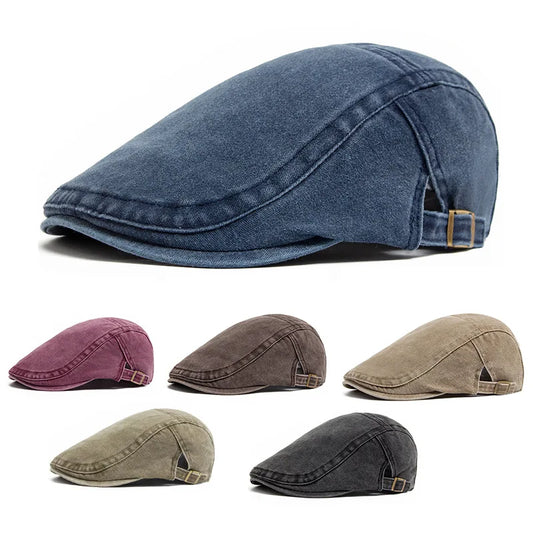 Brentford Men's Washed Cotton Flat Cap – 100% Cotton, Embroidered Details, Adjustable 54–61 cm Fit