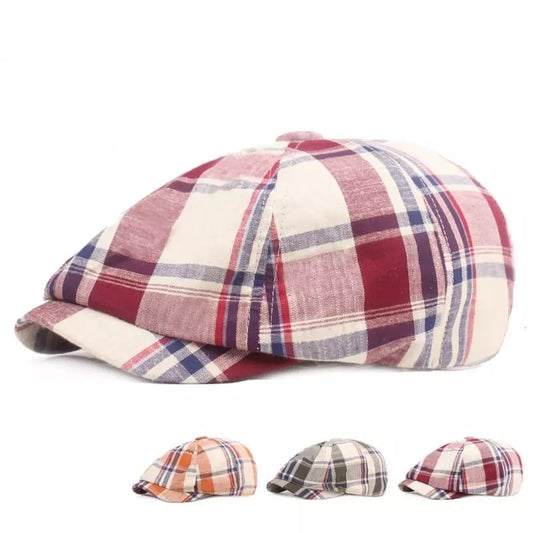 Brisbane Men's Tartan Cotton Newsboy Cap – 100% Cotton, Bold Plaid, Elasticated 55–59 cm Fit