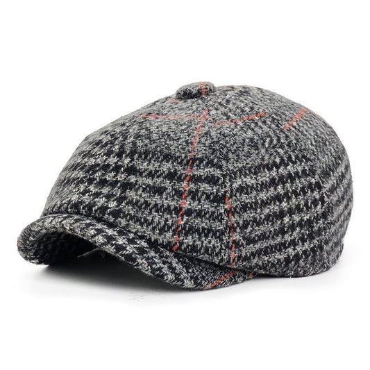 Bristol Men's Tartan Wool Newsboy Cap – 100% Wool, Classic Rounded Crown, Adjustable 55–60 cm Fit