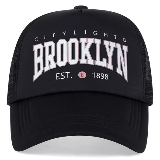 Brooklyn Men's Embroidered Trucker Baseball Cap – Acrylic Build, Breathable Mesh, Adjustable Fit | Black