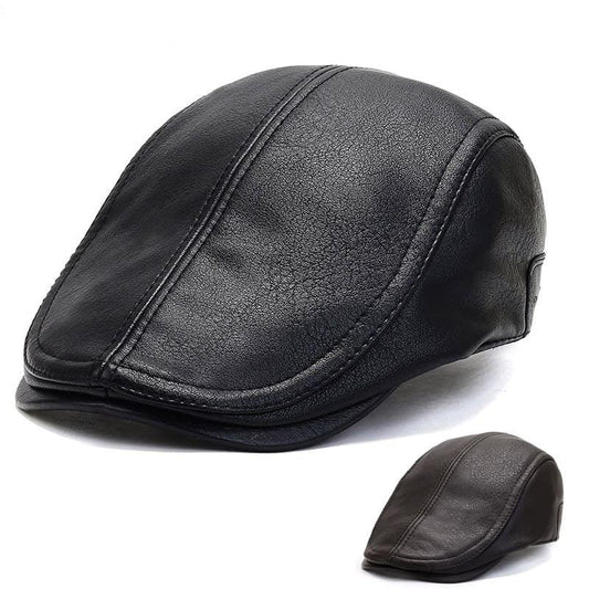 Bruk Men's Vintage Vegan Leather Flat Cap – Soft Cotton Inner, Classic Shape, Adjustable 56–60 cm Fit