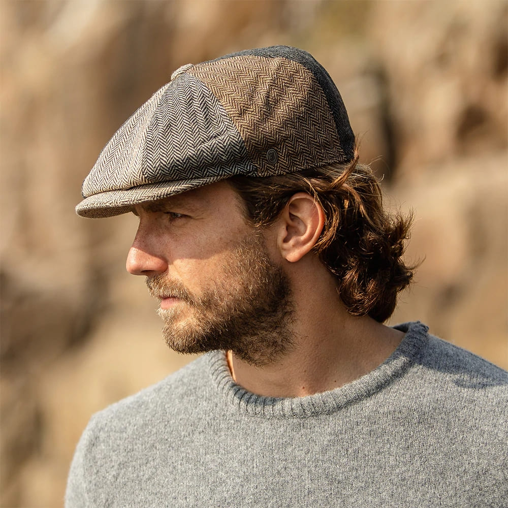 Burbage Men's Herringbone Cotton Newsboy Cap – 100% Cotton, Classic Weave, Adjustable 55–60 cm | Grey