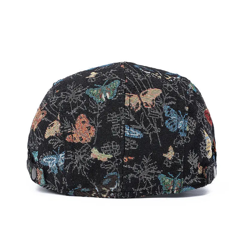 Butterflies Men's Cotton Blend Flat Cap – 65% Cotton, Butterfly Pattern, Adjustable 55–61 cm Fit