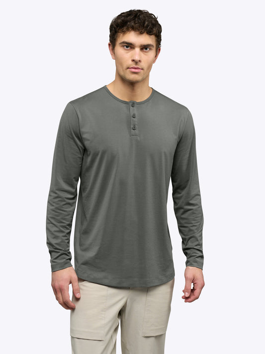 Men's Long Sleeve Henley T-Shirt in Castor Grey – view 2