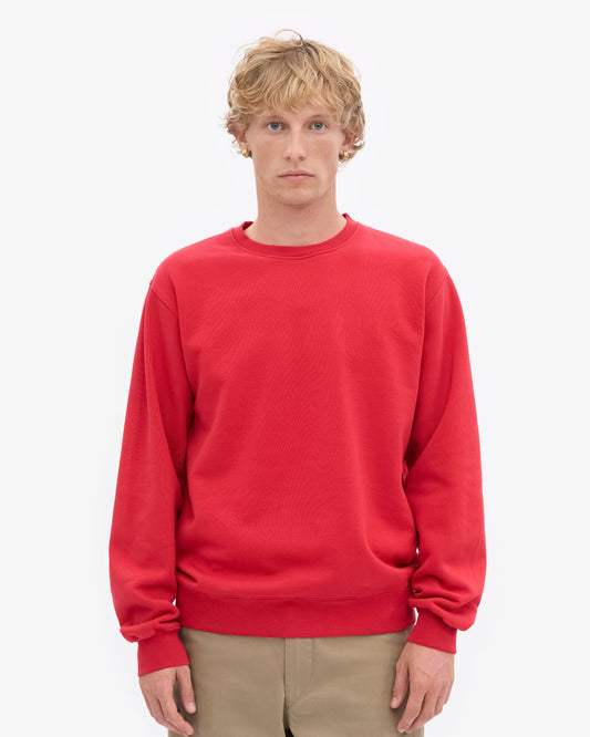 Men's Organic Cotton Crew Neck Sweatshirt – Garment-Dyed Jumper, Classic Regular Fit | Scarlet Red