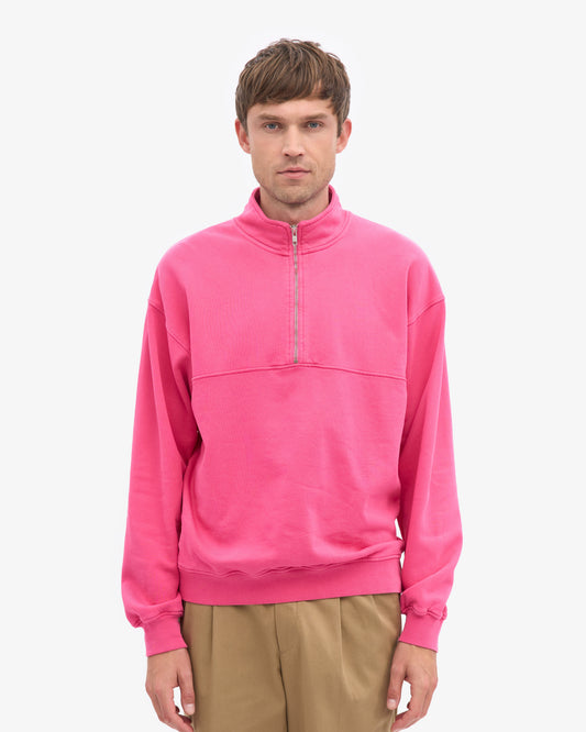 Men's Organic Cotton Quarter Zip Jumper in Bubblegum Pink – view 2