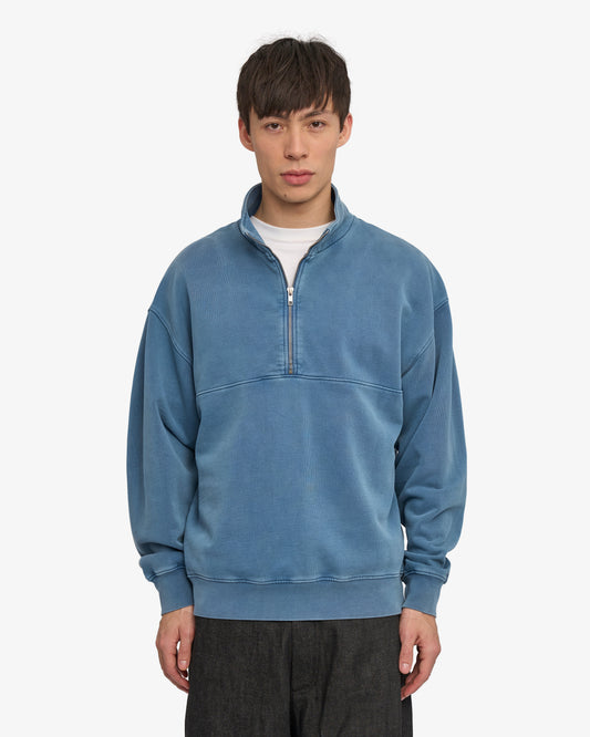 Men's Organic Cotton Quarter Zip Jumper in Faded Indigo – view 2