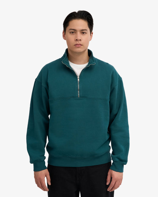 Men's Oversized Organic Cotton Quarter Zip Jumper in Ocean Green – view 2