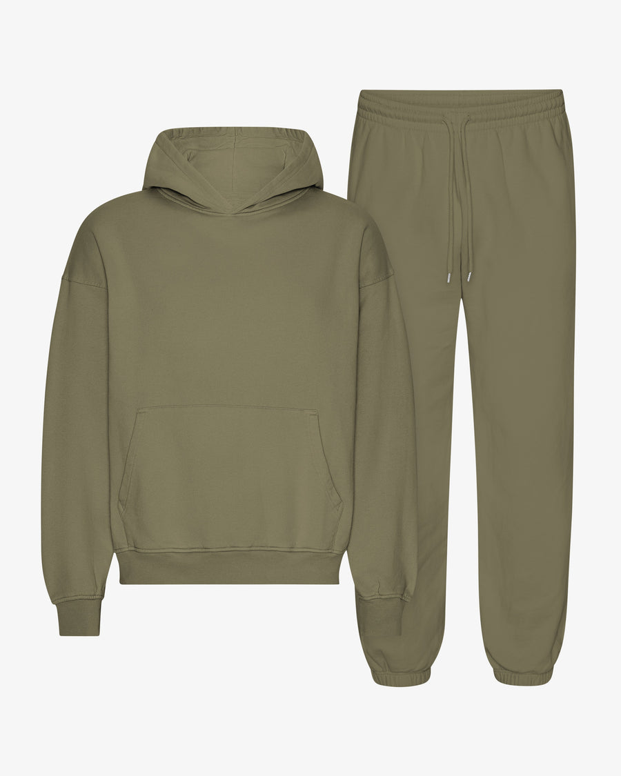 Men's Organic Cotton Hoodie Sweatsuit – Oversized Hoodie with Kangaroo Pocket, Relaxed Sweatpants | Dusty Olive