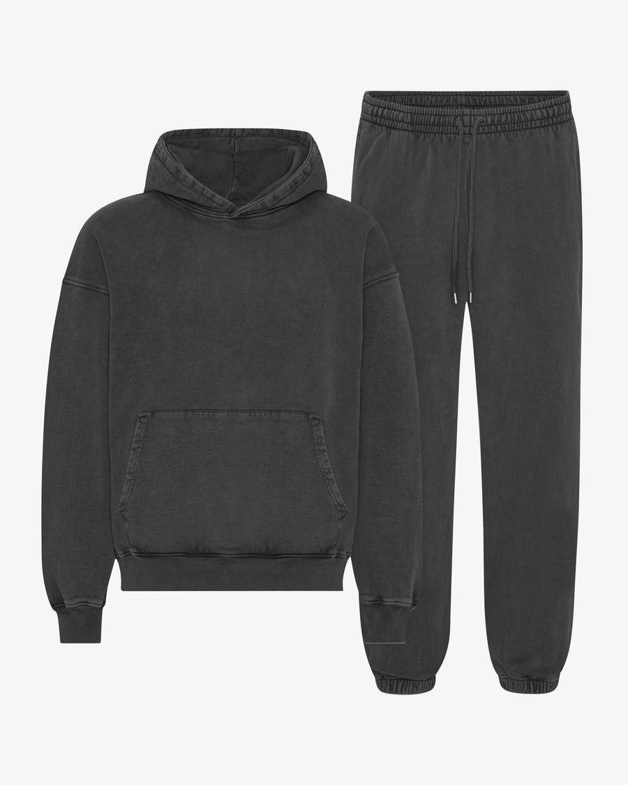 Men's Organic Cotton Hoodie Sweatsuit – Oversized Hoodie with Kangaroo Pocket, Relaxed Sweatpants | Faded Black