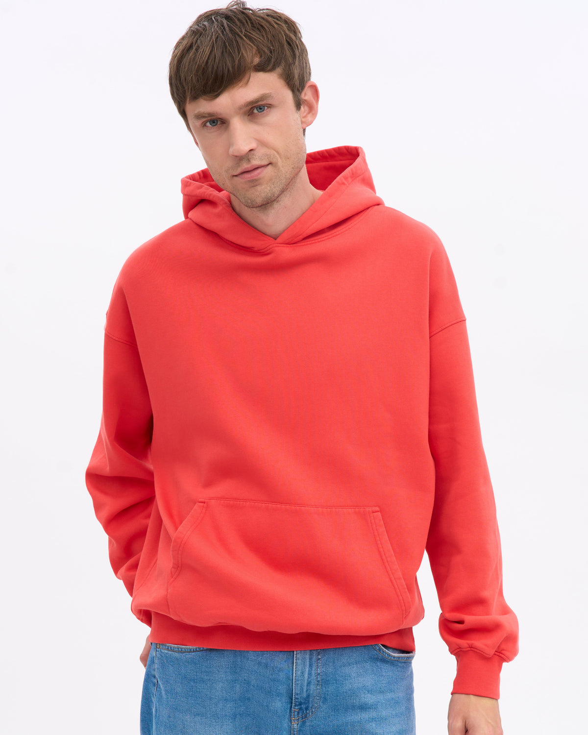 Men's Organic Cotton Oversized Hoodie in Red Tangerine – view 6