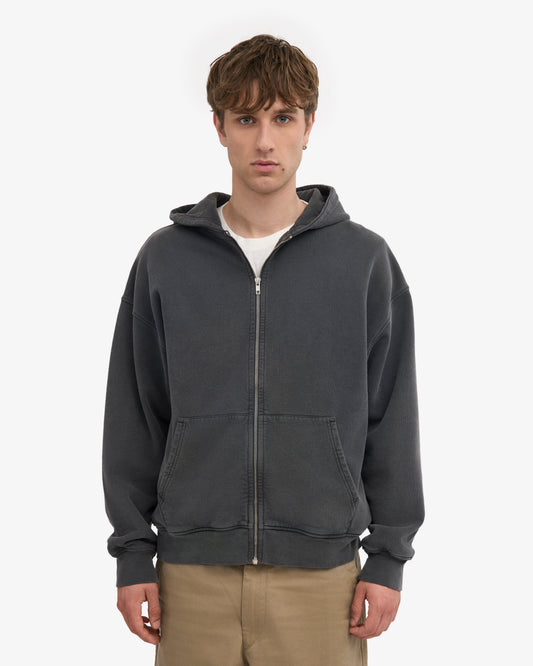 Men's Organic Cotton Oversized Zip Hoodie – Full-Zip Front, Garment-Dyed, Relaxed Fit | Faded Black
