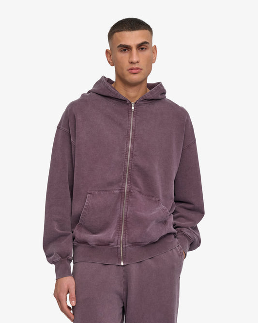 Men's Organic Cotton Oversized Zip Hoodie – Full-Zip Front, Garment-Dyed French Terry, Relaxed Fit | Faded Grape