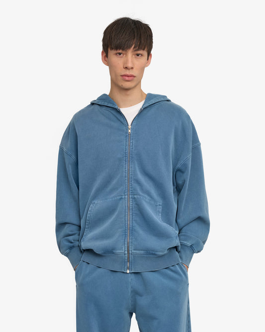 Men's Organic Cotton Oversized Zip Hoodie – Full-Zip Front, Garment-Dyed French Terry, Relaxed Fit | Faded Indigo
