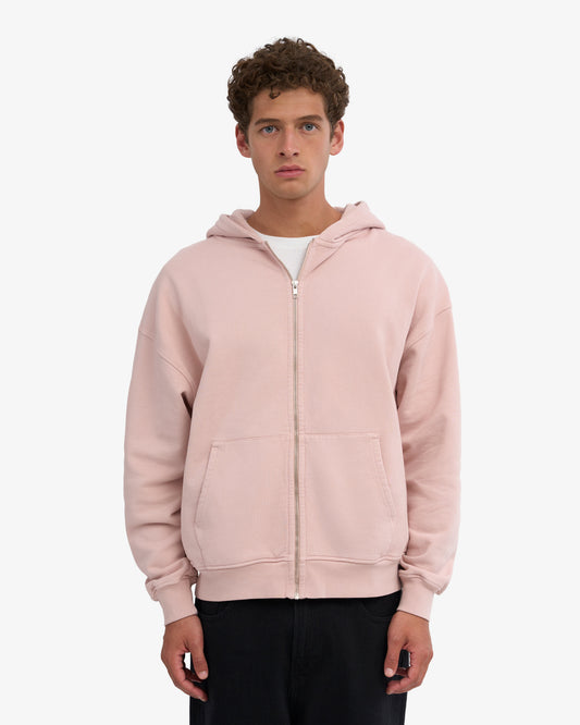 Men's Organic Cotton Oversized Zip Hoodie – Full-Zip Front, Garment-Dyed, Relaxed Fit | Faded Pink