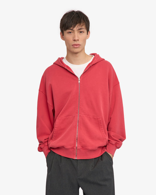 Men's Organic Cotton Oversized Zip Hoodie – Full-Zip Front, Garment-Dyed French Terry, Relaxed Fit | Faded Red