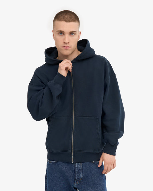Men's Organic Cotton Oversized Zip Hoodie – Full-Zip Front, Garment-Dyed, Relaxed Fit | Navy Blue
