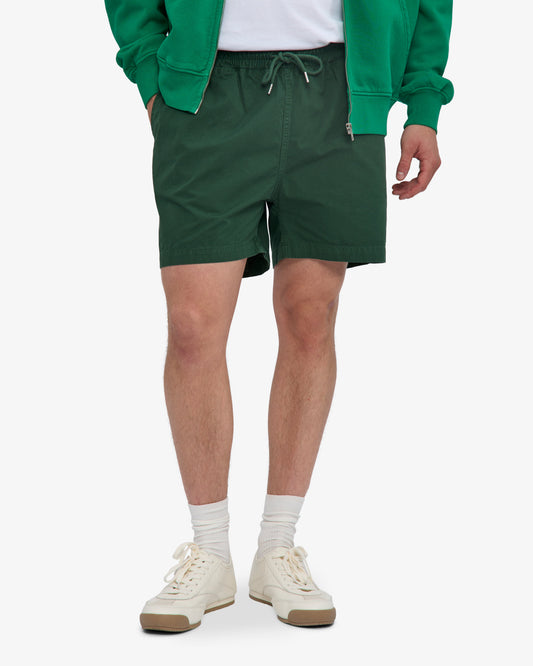Men's Organic Cotton Twill Shorts – Garment Dyed, Adjustable Elasticated Waistband, Tailored Fit | Emerald Green