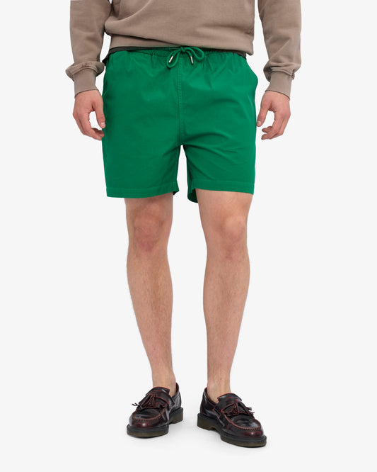 Men's Organic Cotton Twill Shorts – Garment Dyed, Adjustable Elasticated Waistband, Tailored Fit | Kelly Green