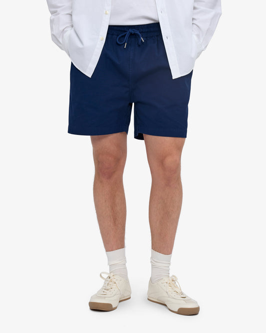 Men's Organic Cotton Twill Shorts – Garment Dyed, Adjustable Elasticated Waistband, Tailored Fit | Marine Blue
