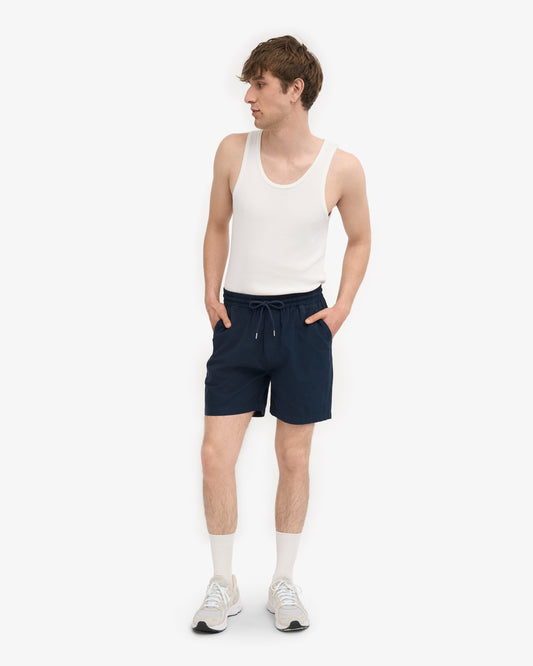 Men's Organic Cotton Twill Shorts – Garment Dyed, Adjustable Elasticated Waistband, Tailored Fit | Navy Blue