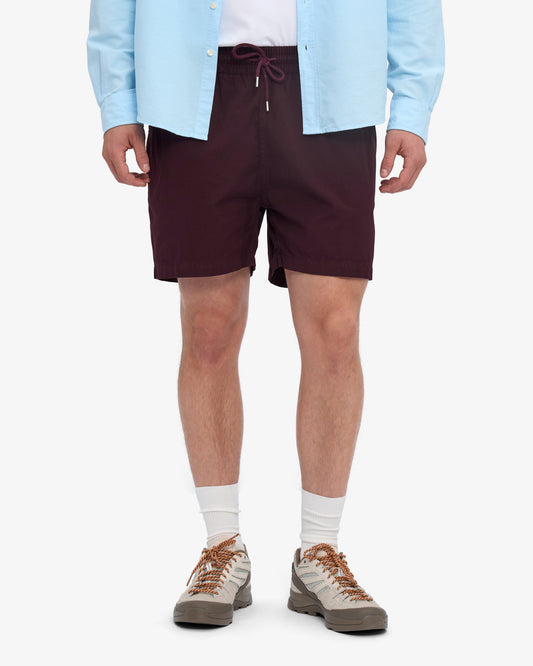 Men's Organic Cotton Twill Shorts – Garment Dyed, Adjustable Elasticated Waistband, Tailored Fit | Oxblood Red