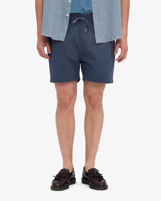 Men's Organic Cotton Twill Shorts – Garment Dyed, Adjustable Elasticated Waistband, Tailored Fit | Petrol Blue