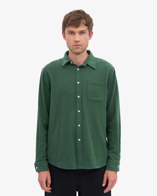 Men's Organic Cotton Flannel Shirt – Lightweight Flannel, Regular Fit with Chest Pocket | Emerald Green