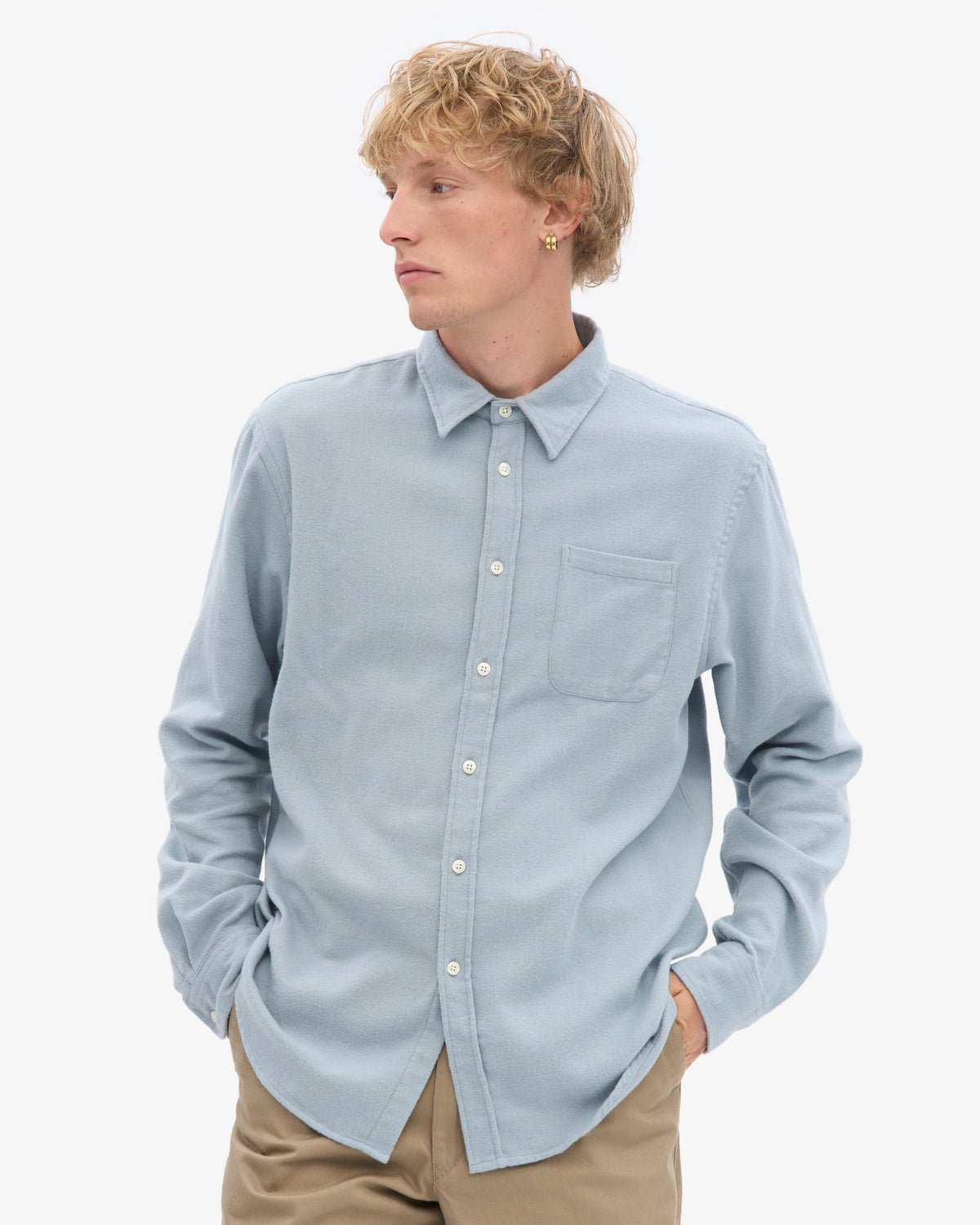 Men's Organic Cotton Flannel Shirt – Lightweight Flannel, Regular Fit with Chest Pocket | Steel Blue