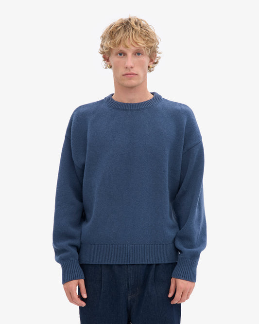 Men's Oversized Merino Wool Crew Neck Jumper in Petrol Blue – view 2