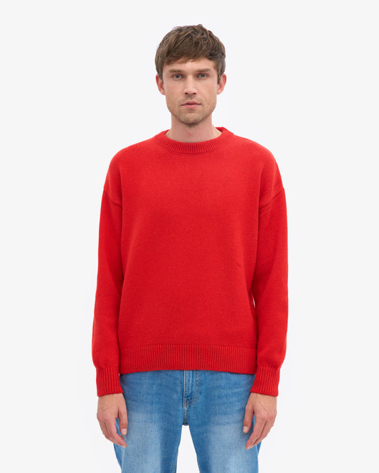 Men's Merino Wool Oversized Crew Jumper in Red Tangerine – view 2