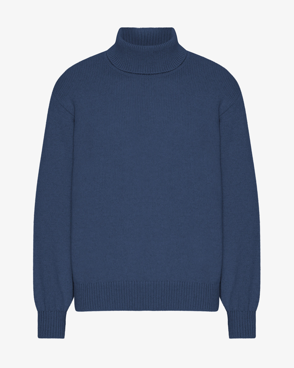 Men's Recycled Merino Wool Turtleneck Jumper – Ribbed Texture, High Neck, Relaxed Fit | Petrol Blue