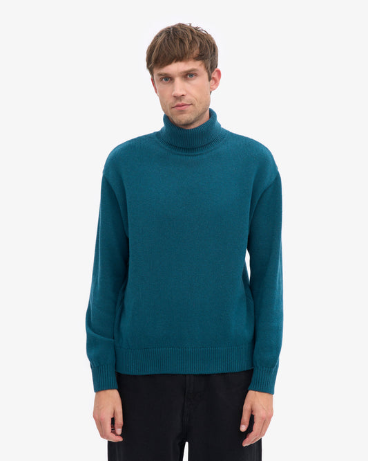 Men's Recycled Merino Wool Turtleneck Jumper in Ocean Green – view 2