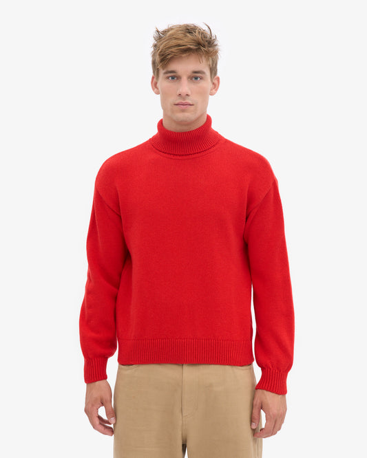Men's Recycled Merino Wool Turtleneck Jumper in Red Tangerine – view 2