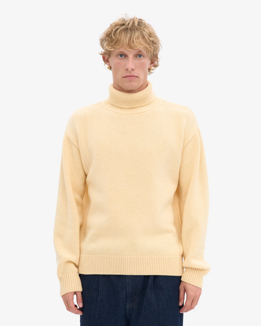 Men's Recycled Merino Wool Turtleneck Jumper in Soft Yellow – view 2