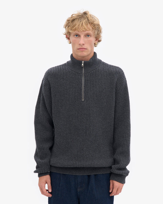 Men's Recycled Merino Wool Quarter Zip Jumper in Lava Grey – view 2