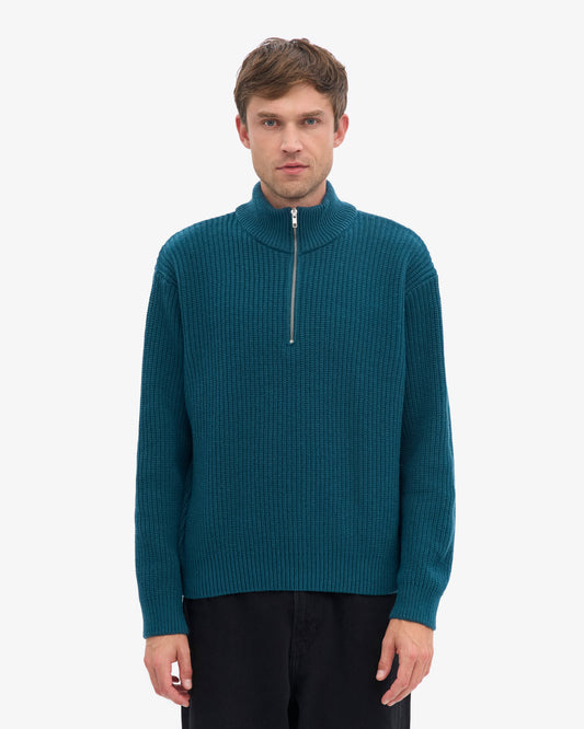 Men's Recycled Merino Wool Quarter Zip Jumper in Ocean Green – view 2