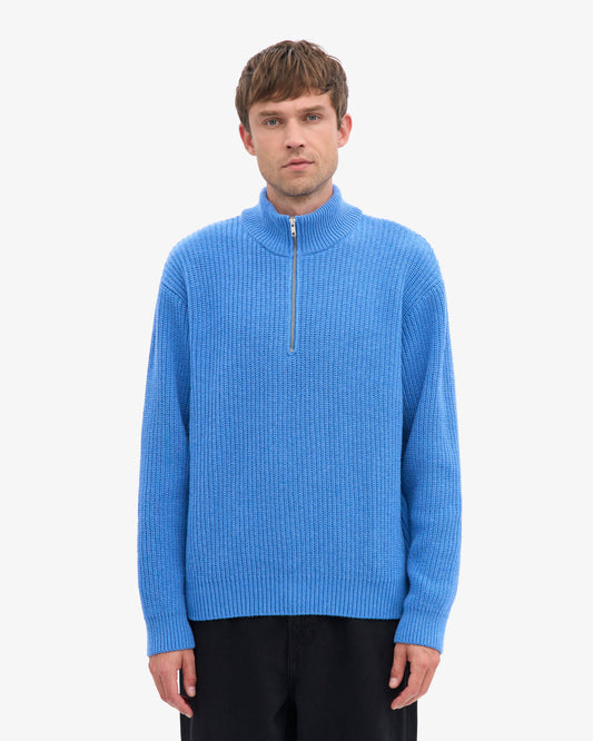 Men's Recycled Merino Wool Quarter Zip Jumper in Pacific Blue – view 2